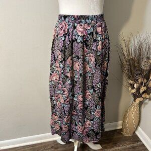 Vtg Ms. Russ Women Pink Multicolor Midi Pull On Skirt USA Sz 16W Pleated Pocket